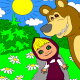Маша и Медведь на лужайке